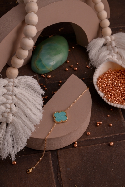 دستبند تک گل فیروزه ای